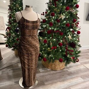 JLUXLABEL Brown Snake Print Midi Dress